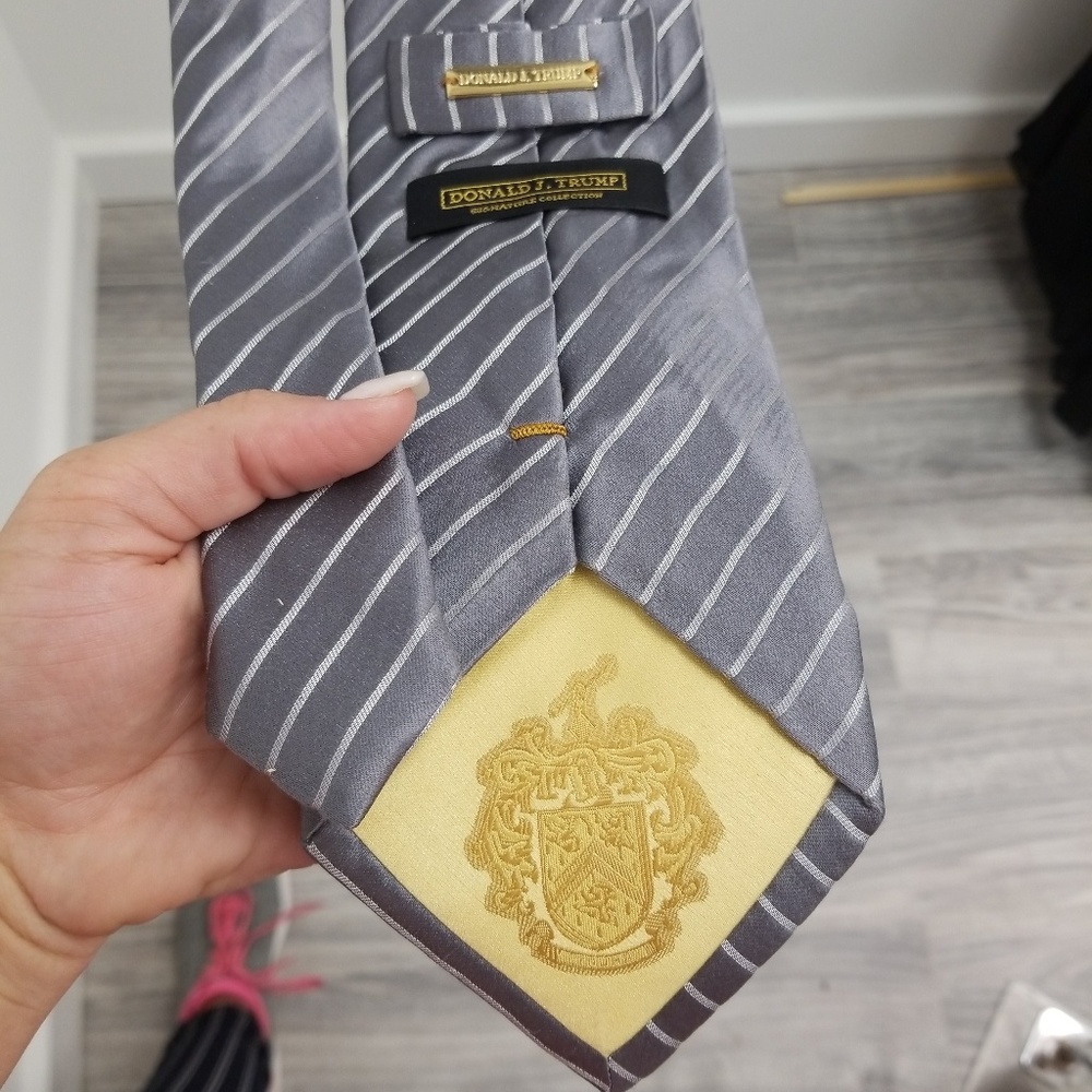 Donald Trump Mens Grey and White Tie